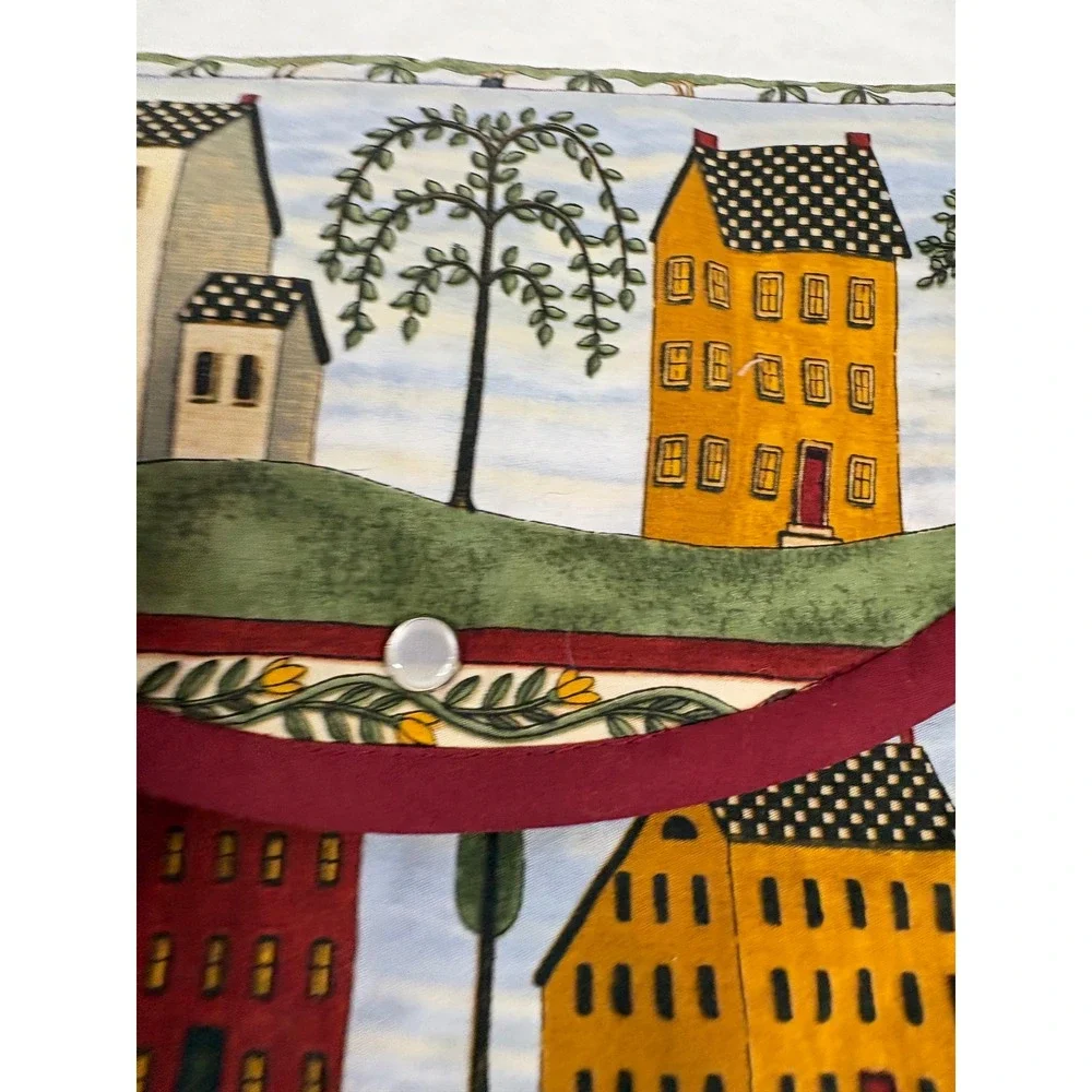 Vintage Handmade Quilted Sewing Organizer Folk Art Village Sheep Rooster Clutch